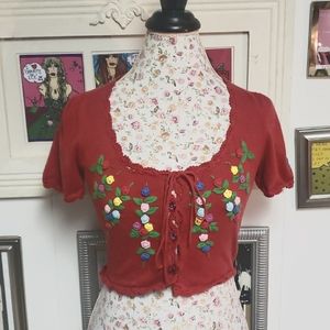 Betsey Johnson Red Floral Embroidered Cardigan